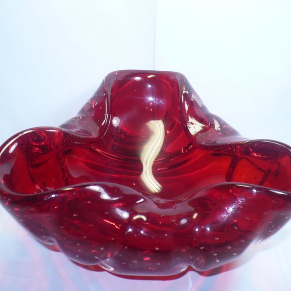 Murano Other - MURANO  Bowl Controlled Bubble Red Art Glass